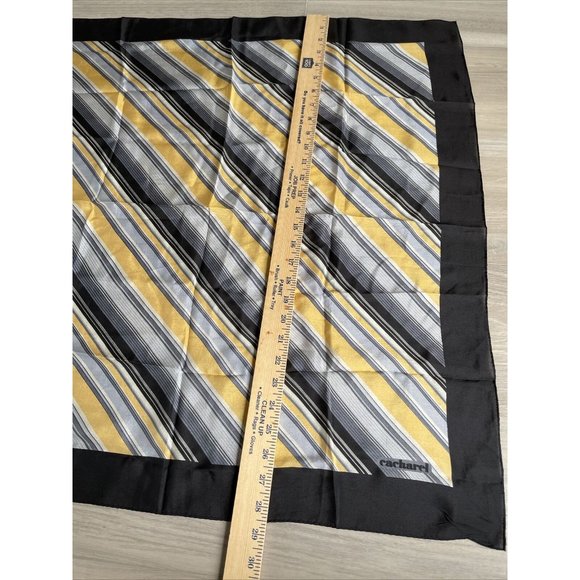 Vintage Cacharel silk scarf In Black Gold Stripes 28” Square - Picture 5 of 6